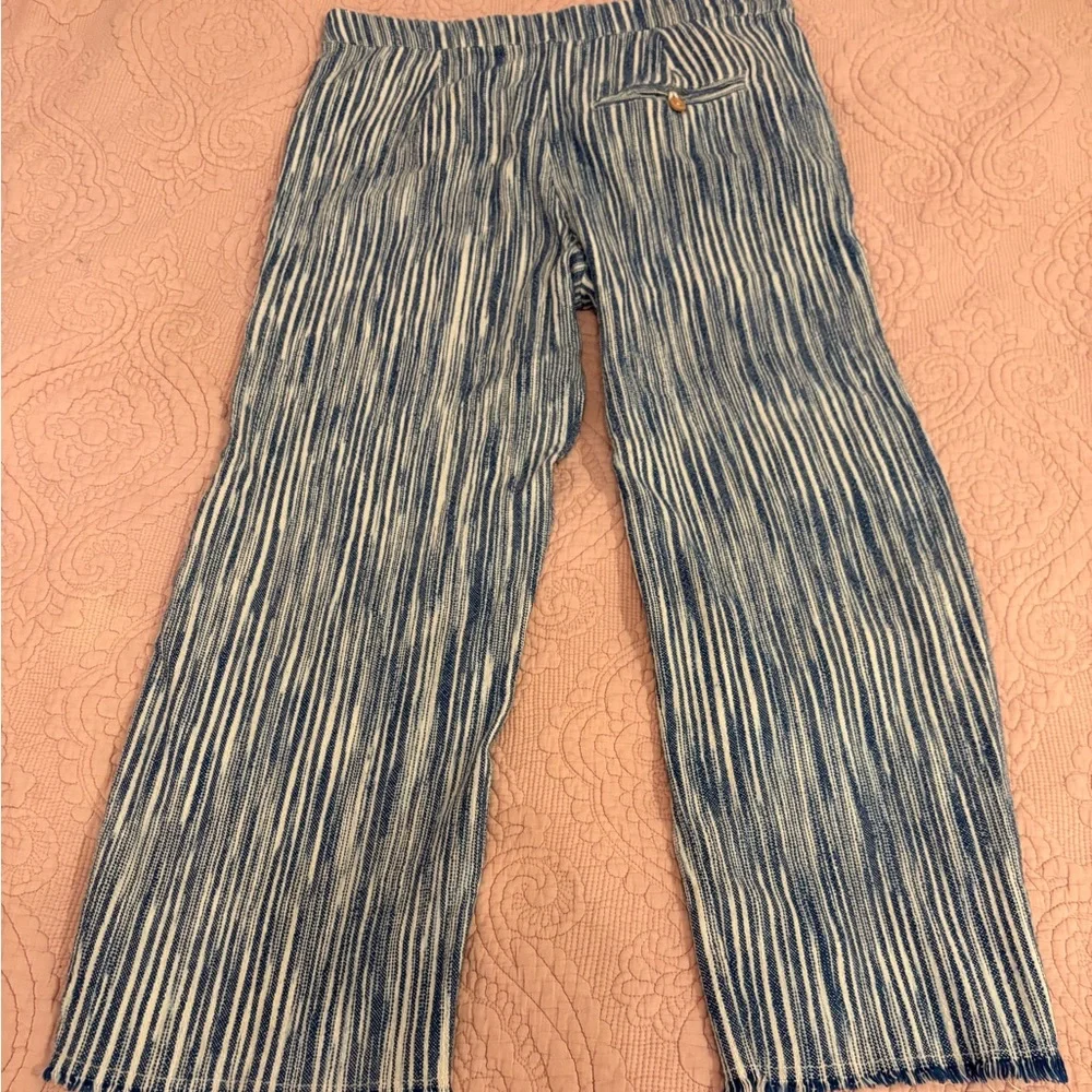 100% Cotton Free People Navy and Cream Striped Pants - Picture 4 of 10